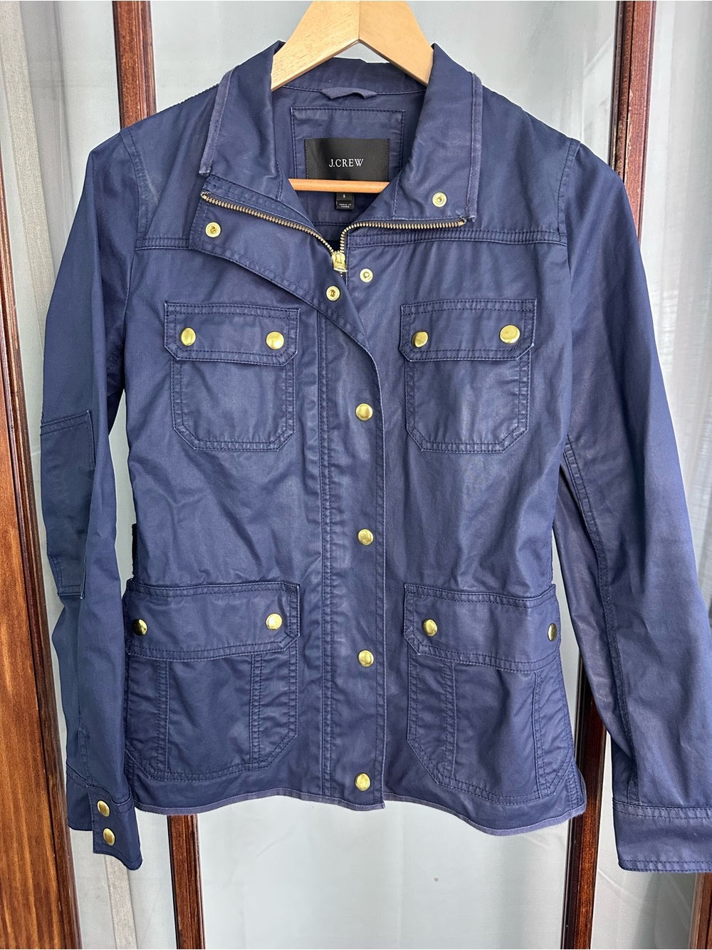 J.Crew Navy Blue Utility Field Jacket Womens Size Small Zip Snap Lightweight